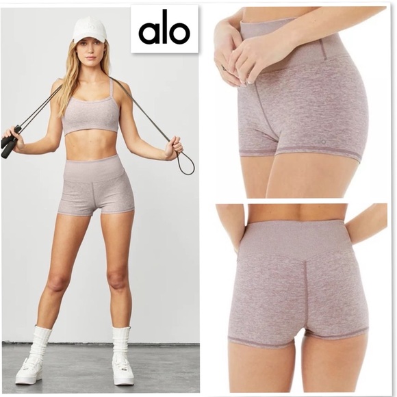 Alo Yoga Alosoft Aura High-Waist Carefree Short Lavender Dusk Heather Size S Gym - Picture 1 of 15